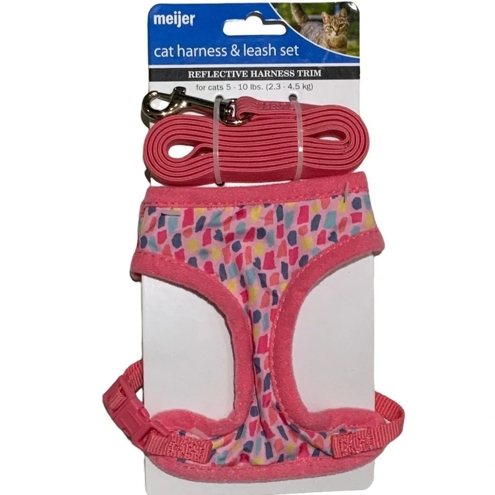 Cat Harness and Leash Set Adjustable For Cats 5-10 LBS Pink Multicolor One Size